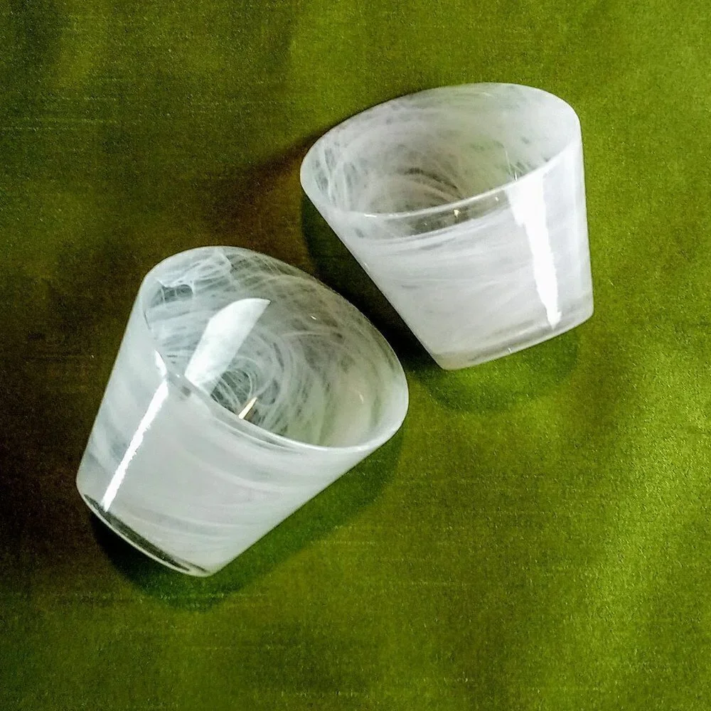 White Alabaster Taper Candle Holders - Pair of 2